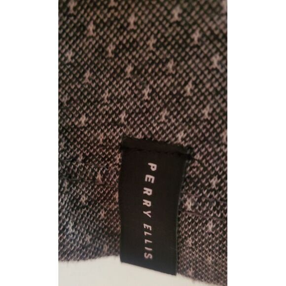 Perry Ellis Men's LG Polo Shirt Black/ White Dobby Pattern Metal Zip Pull - Picture 9 of 15